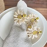 Eaferm Set of 6 Bee Napkin Rings Modern Daisy Flower Napkin Holder Tablescape Table Place Setting Pa