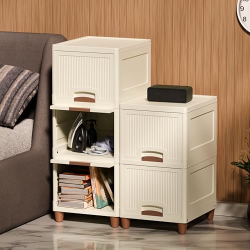 Image of Amazon Basics Multi-Purpose Organizer | Modular Storage Box for Clothes, Kitchen, Bedroom & Living Room | Stackable Rack, Space-Saving Wardrobe Cabinet (Off White), 5 Piece, Plastic