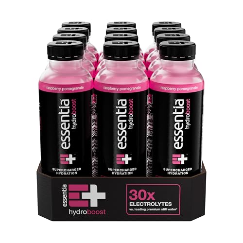 NEW Essentia Hydroboost Enhanced Bottled Water, 15.2 fl. oz. (450 mL), Raspberry Pomegranate, Hydrolyte Blend with B-Complex Vitamins and Electrolytes, Clean Taste &amp; Supercharged Hydration