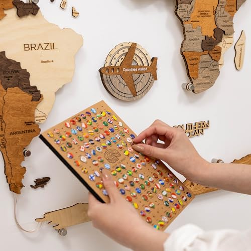 Image of Enjoy The Wood 3D Wooden World Map Wall Art (Travel Tracker, Pins) | Large Travel Map with Pins for Art Decor, Decorative Map of the World for Home, Office Travel Wall Art Housewarming Gift Idea