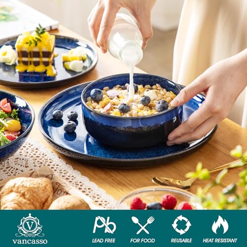 vancasso Starry Plates and Bowls Sets for 6, 24 Pieces Dinnerware Sets, Blue Reactive Glaze Dishes Sets for Kitchen, Scratch Resistant Stoneware Dishes Set, Dishwasher and Microwave Safe - Image 3