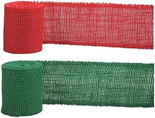 XNHIU Euvoym 2 Rolls Christmas Burlap Ribbon Hessian Burlap Jute Fabric Ribbon Red Green Burlap Ribbon for DIY Handmade Crafts Christmas Tree Wreath Bows