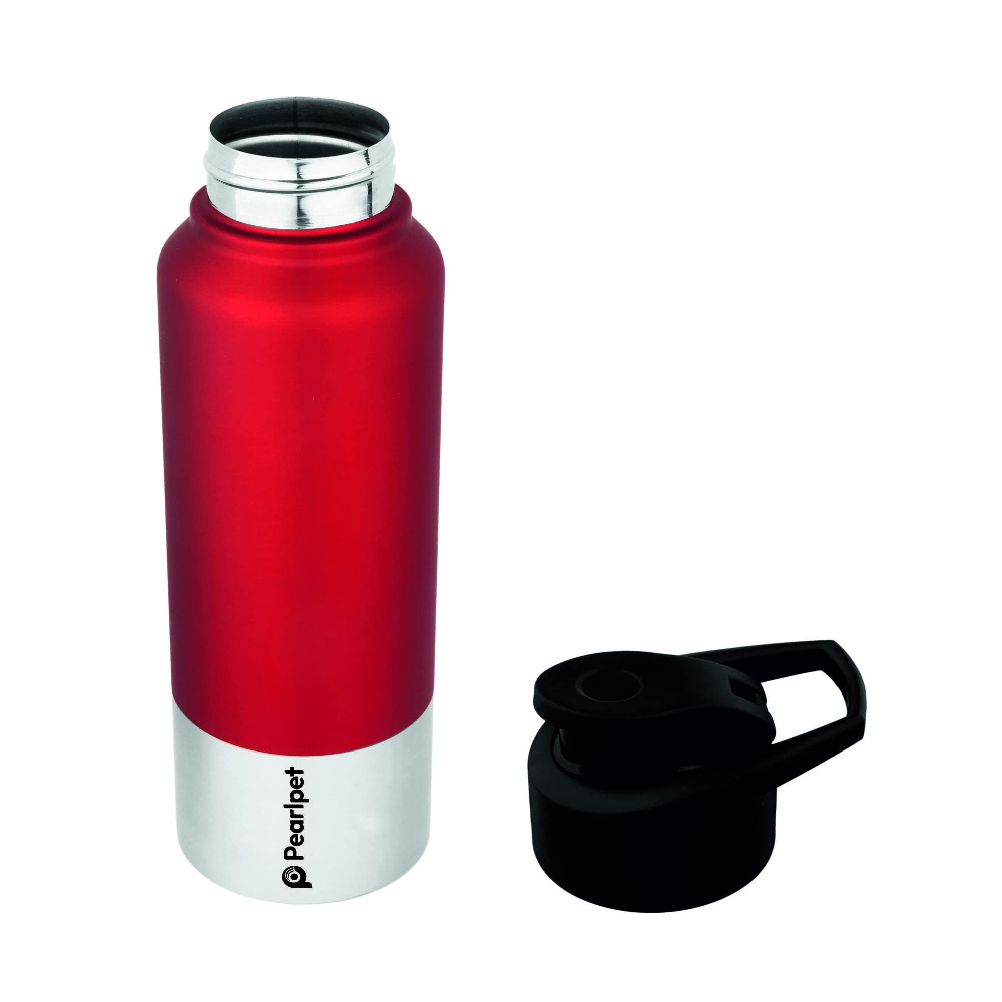 PEARLPET Sportskool Round Stainless Steel Single Wall Water Bottle 750ml | Leakproof, Durable, Reusable | For Gym, School, Office, Fridge Use | Pack of 1 (Red) 4