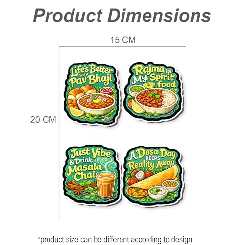 Image of Regalo Casila Indian Food Quotes Fridge Magnet 4 Pc Set Tourism Souvenir Wooden Travel Magnet Pav Bhaji Rajma Chai Dosa Refrigerator Magnet Decorative Kitchen Decor Gift