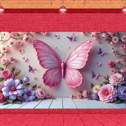 Fondo fotográfico con mariposas y flores 180x110 cm miniatura 3