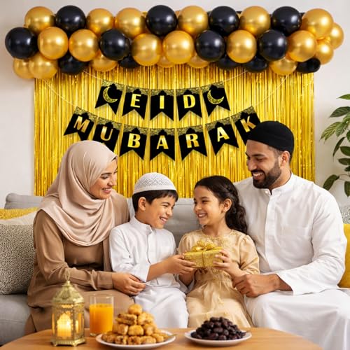 Image of Rozi Decoration Eid Celebration Combo Kit Balloon Curtain Banner To Decor Home Hotel Office - Christmas Festival