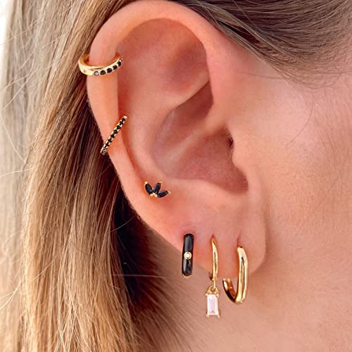 Enamel Huggie Hoop Earrings For Women, 18K Gold Plated Enamel Colorful Hoop Earrings Small Gold Huggie Hoop Earrings For Women-6 Colors #TOP2