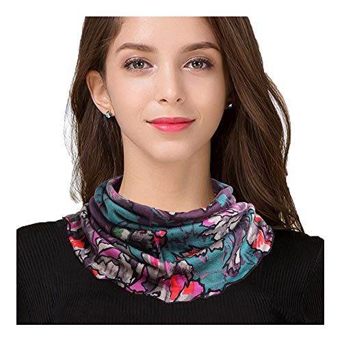 UK_Stone Damen 100% Wolle Schlauchschal Halstuch Unifarben Blumen Hahnentritt Leopard Muster Abnehmbar Faux Kragen