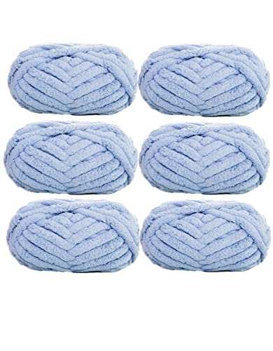 6 Pack Chunky Chenille Yarn for Blanket, Super Soft Thick Fluffy Jumbo Chunky Chenille-Style Polyester Yarn for Home DÃ©cor Projects,Arm Knitting (48oz, Grey)