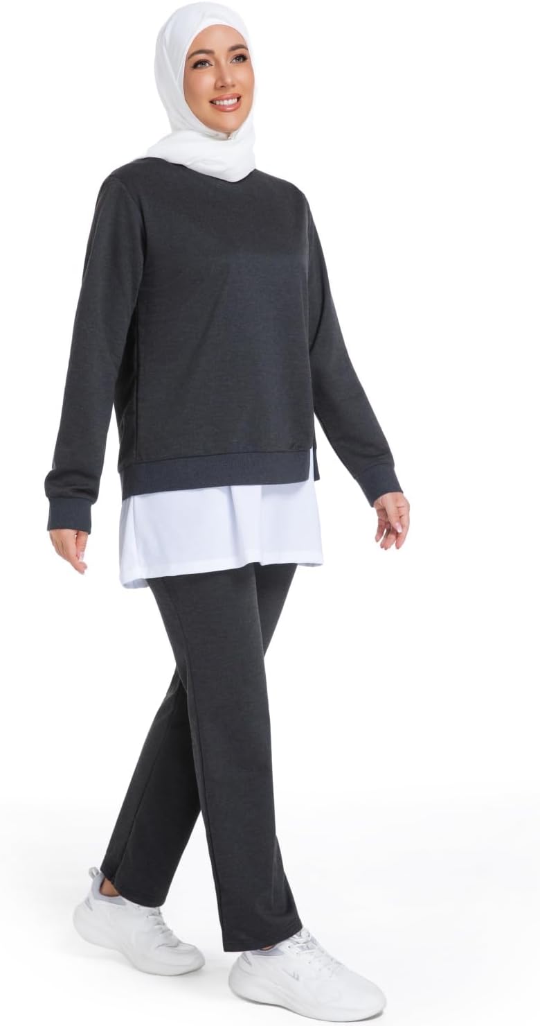 Muslim Women's Activewear Set Long Sleeve Athletic Top with Loose Pants Modest Workout Outfit for Gym