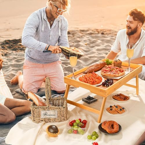 Image of Bamboo Bed Tray Table, Large Breakfast Tray with Folding Legs, Multipurpose Serving Tray Use As Portable Laptop Snack Table, for Working, Eating, Reading by Pipishell