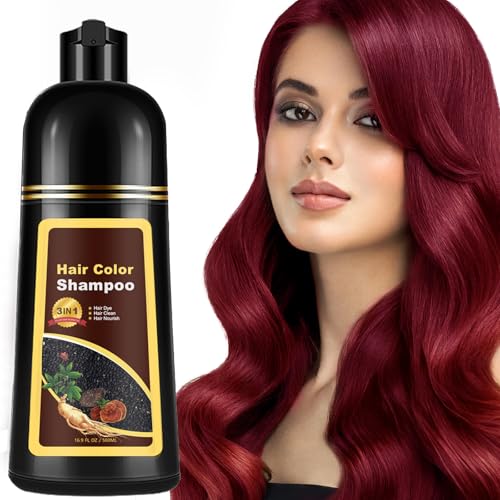 Hair Dye Shampoo 3 in 1 for Women & Men Rich Wine Red Root-to-Tip Coloring with Natural Extracts 3-4 Weeks Lasting Smooth Shiny Finish Easy Home Use for All Hair Types 16.9 fl oz (Wine Red)