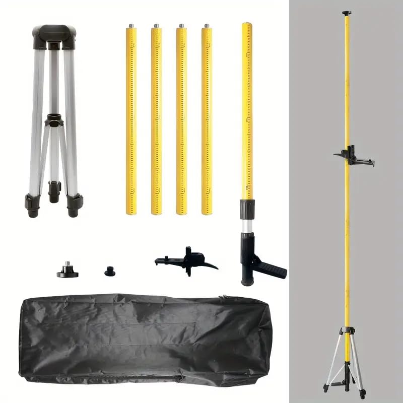 1 Set Laser Tripod Telescoping 12 Ft./3.7m Pole with 1/4-Inch by 20-Inch Laser Mount and 5/8"-11 Adapter for Rotary Leveling and Precise Measurements - Durable and Adjustable Laser Level Accessory