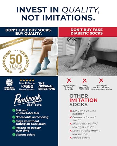 Image of Pembrook Knit Diabetic Socks for Men & Women - 6 Pairs, Wide Non Binding Neuropathy Socks for Women, Smooth Toe Seams