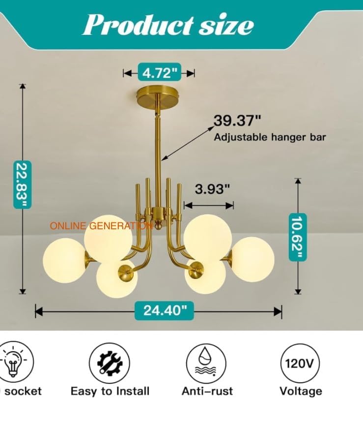 Image of Wall Lamp Chandelier Pendant Light, Home Decor for Bedroom, Living Room, Hallway, Cafe, Hotel, Restaurant (6 Light L Hanging LAMP with LED Bulb Pack of 1)