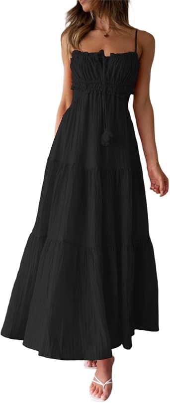 HengShunRui النساء Y2k Spaghetti حزام اللباس عكسي قطع منخفض Bodycon Long Maxi Dresses