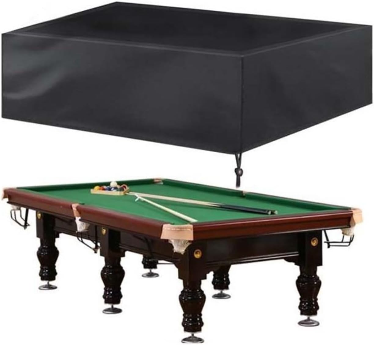7/8/9 Feet Billiard Table Cover Waterproof Oxford Cloth Pool Table Dust Cover with Drawstring Black Snooker Table Cover(225x116x82cm)