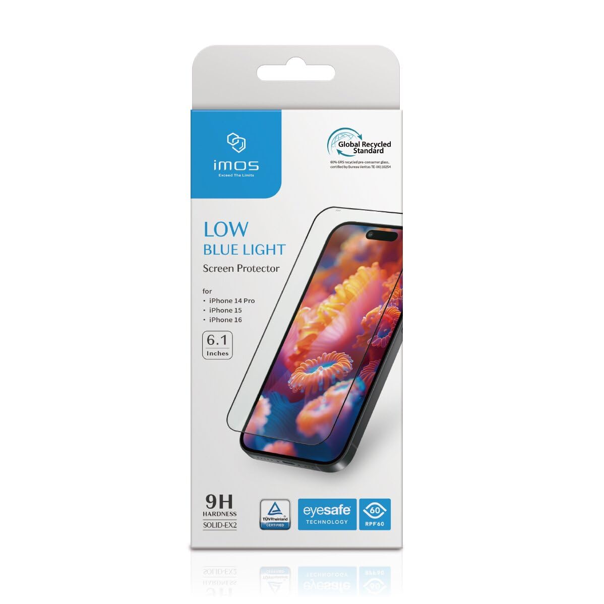 imos Film de protection d'écran pour iPhone 16/15/14 Pro, 2.5D bleu light block black edge protector en verre trempé, durable et résistant aux chutes, sans bulles, installation facile