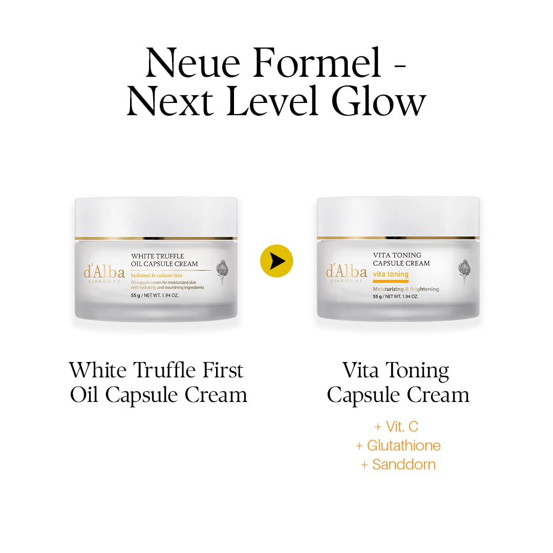 d'Alba Piedmont Vita Toning Kapselcreme, Tiefenhydrierende Gesichtsfeuchtigkeitscreme, Glas-Haut mit Vita-Cera-Ölkapseln, Tiefenhydrierende Gesichtsfeuchtigkeitscreme (55 ml)