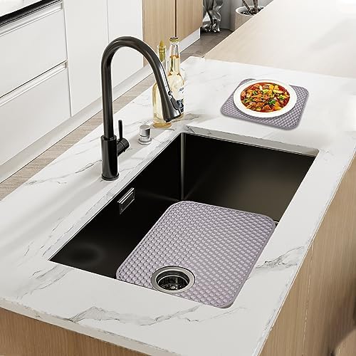 Kitchen Sink Mat, NonSlip Silicone Sink Mat for Bottom of Kitchen Sink, Fast Draining, Silicone