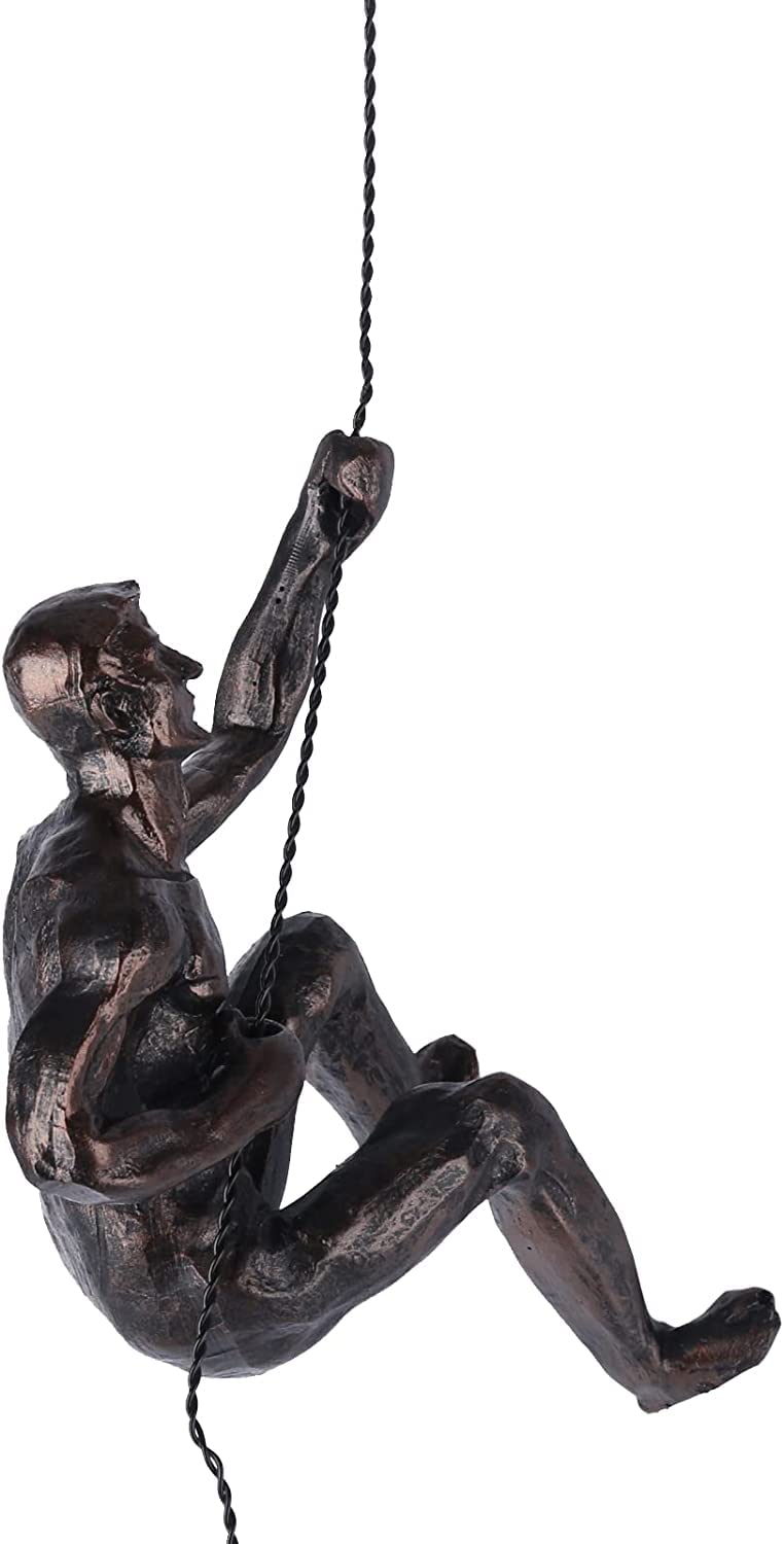 XYQXYQ Modern Rust Climber Sculpture, Male Rock Climbing Wall Art, Handmade Resin Decorative Home Statue (Left)
