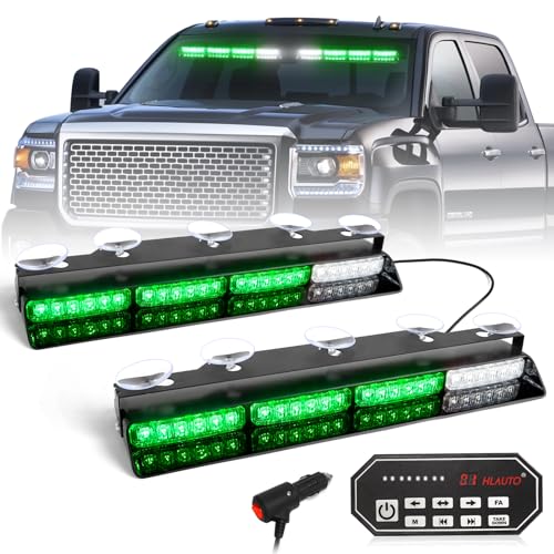 HLauto 604N Emergency Dash Strobe Lights: 2x16.8 inch Green Security Light w/Take Down, 48 LED Safety Flashing Warning Hazard Interior Windshield Light Bar for Truck Vehicle