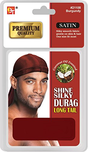Beauty Town Premium Quality Satin Shine Silky Durag Long Tail 360 Waves Burgundy #21108