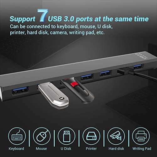 WJESOG USB 3.0 Hub 7 Port Supports Simultaneous Use of 7 USB Ports, Do not Need Power Supply, Can Connect USB Devices Such as Keyboard, Mouse, Printer, U disk, Hard disk