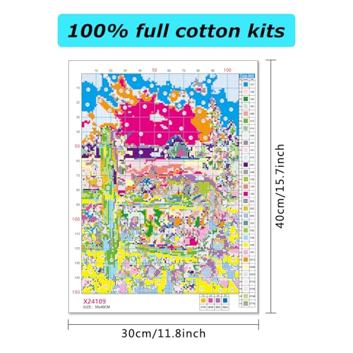 Image of MBNTJHT Cat Stamped Cross Stitch Kits,Cat Sleeping on Fence Cross Stitch Ornament Kits for Adults Beginners,11CT Counted Embroidery Needlepoint Kit Art and Crafts 12x16 Inch.