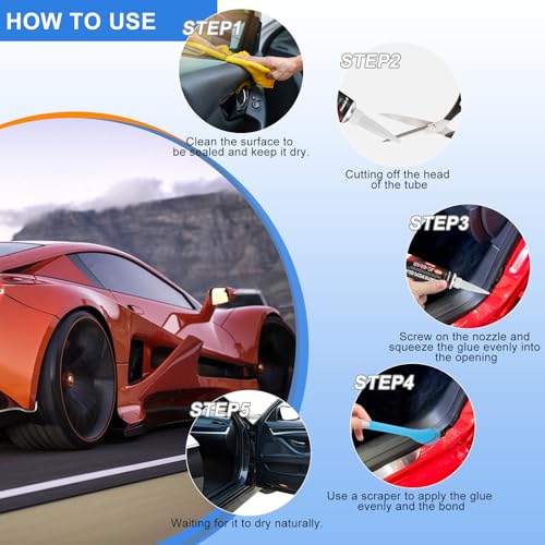 Scheibenkleber Auto, 2 Stück Karosseriekleber Schwarz, Klebstoff für Türdichtung Auto, KFZ Dichtmasse Schwarz, Schnelle Aushärtung, Wasserdicht, Hochtemperatur, Gute Abdichtung, 100ML (50ml x 2PCS)