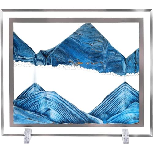 Image of NYRWANA Moving Sand Art Picture Glass Liquid Wall Painting 3D Deep Sea Sandscape Natural Landscape in Motion Display Flowing Sand Frame Relaxing Home Decor (12 inch, Blue)