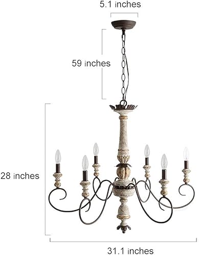 Miniatura 6 de LALUZ Lámpara de araña de granja, iluminación de campo francés para comedor, lámpara de araña elegante de 6 luces, brazos de nube en acabado de