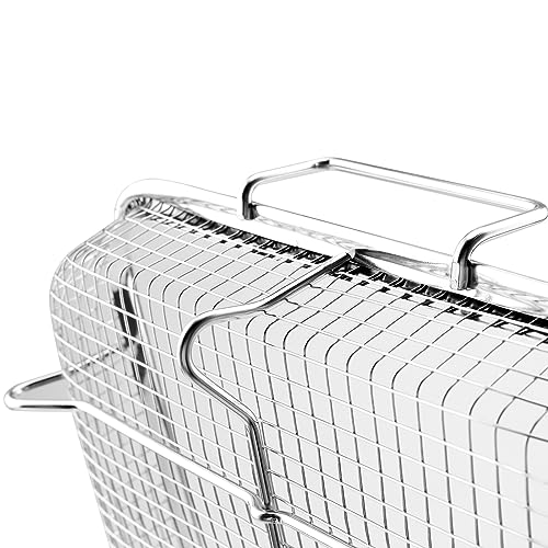 CHUEHKAK Grillgitter, Grillkorb Backkorb, Edelstahl Grillblech Backkorb, BBQ Crisper Korb, Gitter, Grillkorb Mesh mit Griff, 30 x 22 x 5cm, Zum Braten, Waschen von Gemüse, Obst