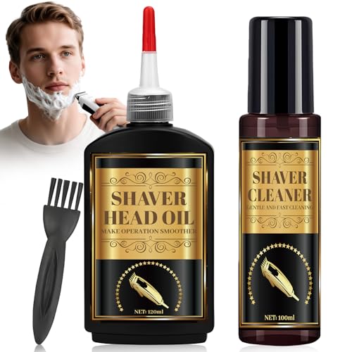 kuailaya Shaver Cleaning Solution, Shaver Cleaner and Clipper Blade Oil 2-in-1 Cleaning & Maintenance Kit with Clean Brushes Deep Cleaning and Lubrication Extends Razor Life Works for All Razors