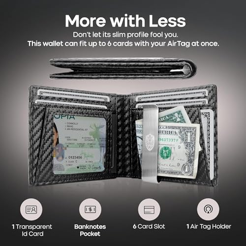Image of ALPHA PAIR Smart Wallet with Air Tag Holder & Clip - Minimalist Bifold RFID Blocking Wallet - Airtag Wallet Men with Money Clip - Wallet with Airtag Holder - Men Wallet with Airtag