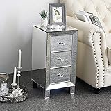 MTFY Mirrored Nightstand End Tables Bedside Table,Mirrored Accent Table with 3 Drawers,Smooth Mirror...
