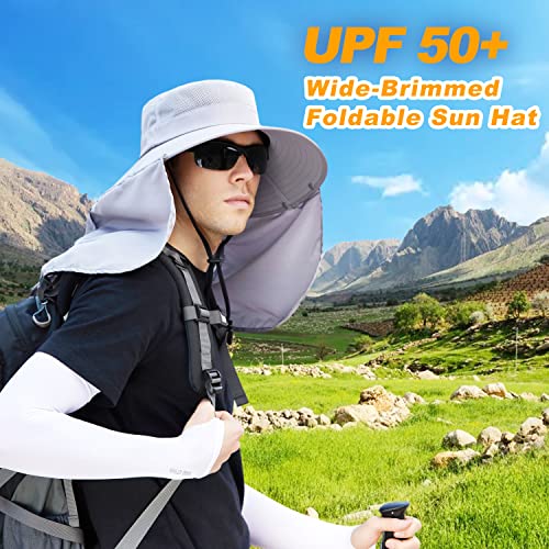 Image of Women Wide Brim Face Mask Sun Hat Detachable Neck Face Flap Ponytail UV Protection Visor Hat Garden Fishing Hiking