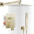 IUERASD Shower Faucet set with Shower head, Wall Mount 10 Inch Square Rainfall Shower Head and Handle Set Single Handle Shower System Set with Female Threads Valve Body and Trim Included (Brush Gold)