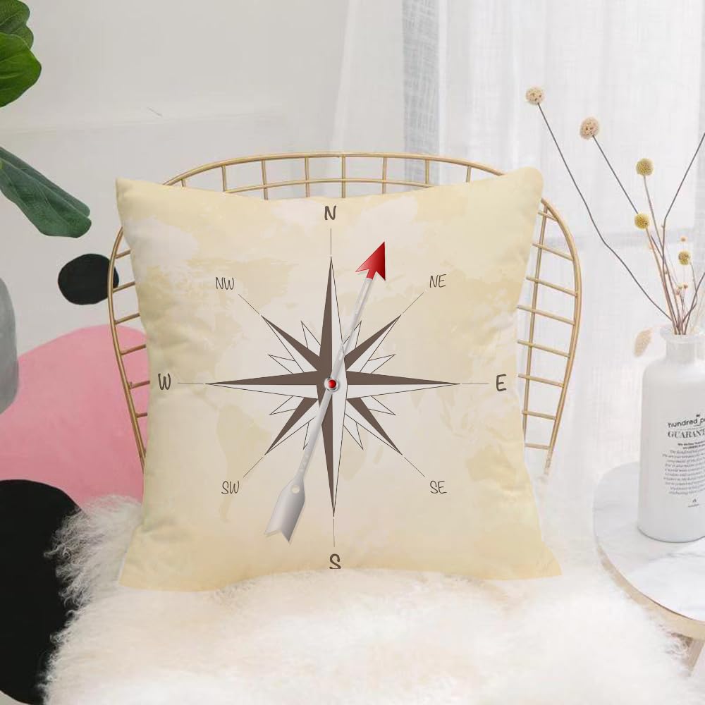 HYMSXW Cushion Cover,Throw Pillow Case Home Decorative for Living Room Bedroom Sofa Chair 20X20 Inch,Compass decoration, directional navigation with red arrows, on beige background,Pillowcase 50X50cm
