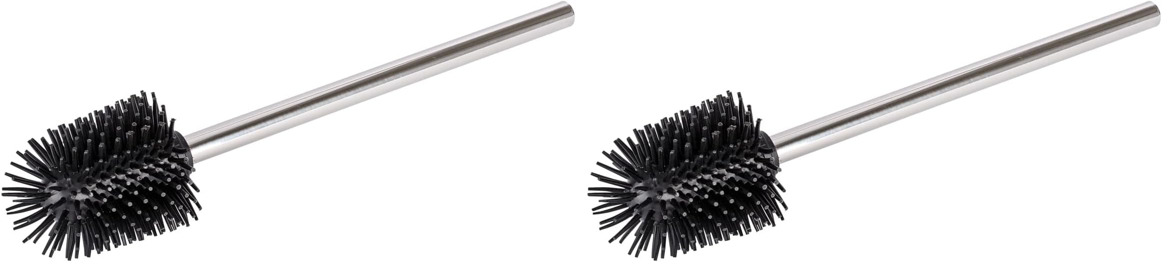 WENKO Silikon WC-Ersatzbürste mit Edelstahlstiel - Ersatz-Toilettenbürste, mit Anti-Haft-Wirkung, Edelstahl rostfrei, 7.5 x 35 x 7.5 cm, Glänzend, Schwarz (Packung mit 2)