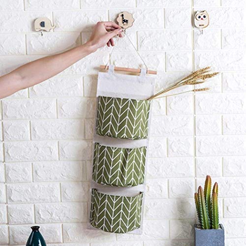 Transer Wall Mounted 3 Bags Storage Bag Over the Door Storage Pockets Wall Door Closet Hanging Storage Bag Organizer (Green)