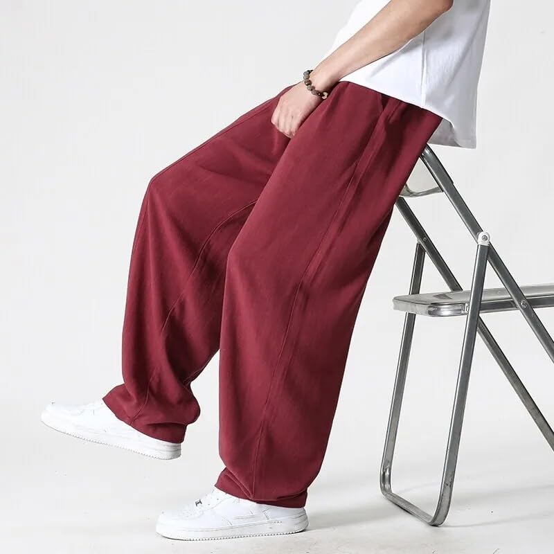 Summer Wide Leg Pants Men's Cotton Linen Loose Pants Men Casual Elastic Waist Trousers3