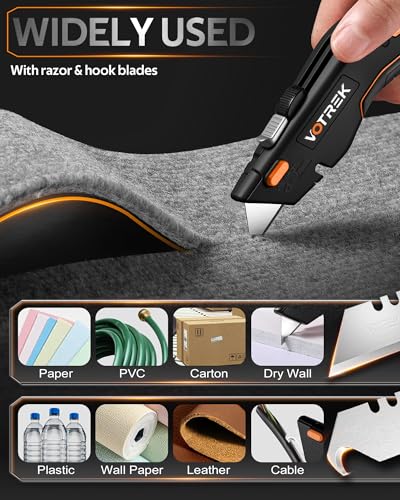 Image of VOTREK Box Cutter Utility Knife, [2-in-1] Retractable Box Cutter, with Blade Storage, Safety All Metal Heavy Duty Sharp Razor Knife for Home & Warehouse Cardboard, Carton, with Extra Blades