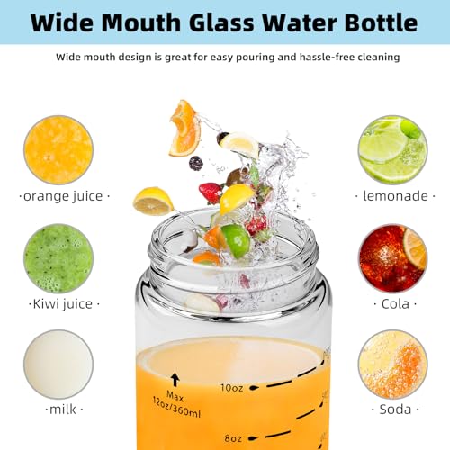 Image of Glass Juice Bottles 6 Pack 16 oz - Wide Mouth Glass Water Bottles with Lids - Borosilicate,Stainless Steel Lids for Juicing, Smoothies, Infused Water, Beverage Storage, Leakproof, Reusable, BPA Free