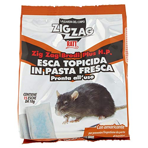 ZIG ZAG BRODI PLUS è un’esca topicida, in pasta fresca, altamente appetibile. Grazie al suo principio attivo, ZIG ZAG BRODI PLUS si presta ad essere particolarmente indicato per la disinfestazione di topi e ratti. Efficace fin dalla prima ingestione, il prodotto è idoneo per l’utilizzo domestico e civile.