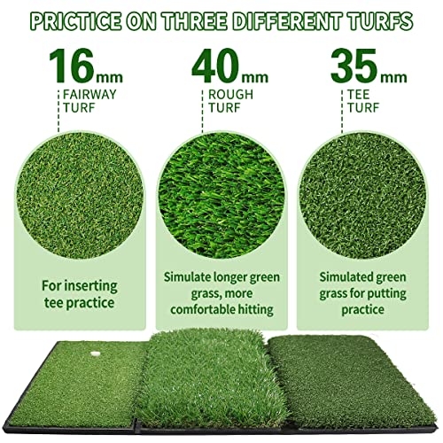 Enhua Golf Hitting Mat,24 X 24 Inch,Artificial Folding Turf Indoor/Outdoor Pad For Chipping Swing Golfing Practice,Heavy Duty Training Mats With 9 Tees #TOP3
