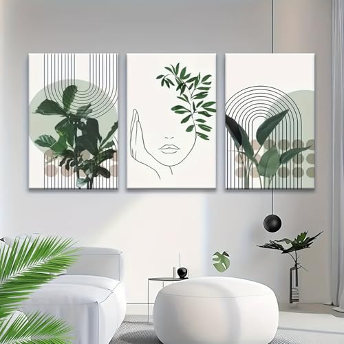 Affiche minimaliste abstraite zen aux motifs de plantes vertes et feuilles
