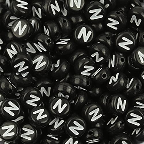 Bxwoum 100 Pieces Letter Beads 47mm Black Round Acrylic Alphabet Beads for Jewelry Making Letter N Beads for Bracelets Necklaces Key Chains