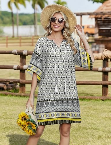 Image of Zeagoo Womens Summer Dress Casual Ruffle Tiered Floral Square Neck Sundresses Beach Boho Mini A-line Dress 2026 with Pockets