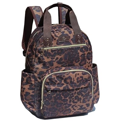 ESVAN Diaper Bag Backpack, Large Capacity Multifunction Baby Essentials Fashion Travel Pack Linen Canvas office Laptop Bag (Corduroy leopard print)